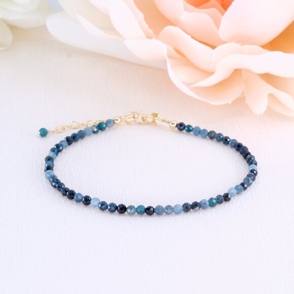 Teal Paraiba Tourmaline Gemstone Bracelet, 14k Gold Filled, Fast Shipping - Picture 2 of 11